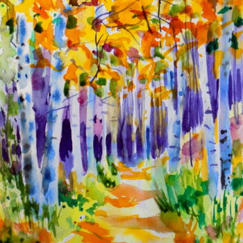 Malarstwo zatytułowany „Autumn path II” autorstwa Maja Grecic, Oryginalna praca, Akwarela