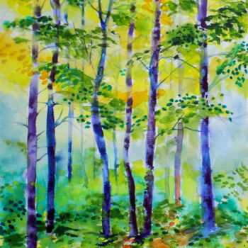Peinture intitulée "Trees in the mist" par Maja Grecic, Œuvre d'art originale, Aquarelle