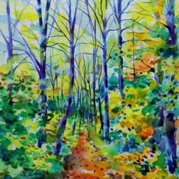 Painting titled "Forest path IV" by Maja Grecic, Original Artwork, Watercolor