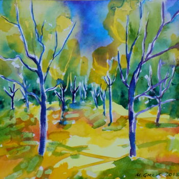 Pintura intitulada "Evening yellows" por Maja Grecic, Obras de arte originais, Aquarela