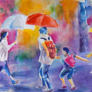 Malerei mit dem Titel "Rainy Monday" von Maja Grecic, Original-Kunstwerk, Aquarell
