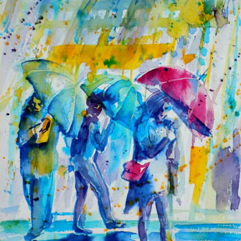 Pittura intitolato "Rain and wind" da Maja Grecic, Opera d'arte originale, Acquarello