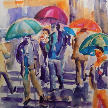 Malarstwo zatytułowany „Busy rainy day” autorstwa Maja Grecic, Oryginalna praca, Akwarela