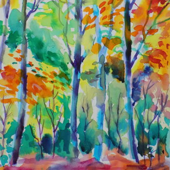 Schilderij getiteld "Colorful forest" door Maja Grecic, Origineel Kunstwerk, Aquarel