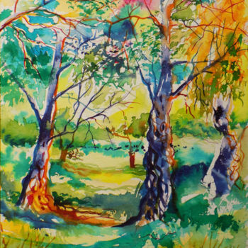 Painting titled "Whispers in olive g…" by Maja Grecic, Original Artwork, Watercolor