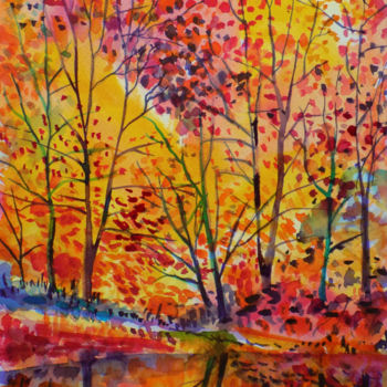 Pittura intitolato "Autumn forest refle…" da Maja Grecic, Opera d'arte originale, Acquarello