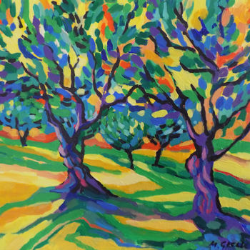Картина под названием "Olive grove Toccata" - Maja Grecic, Подлинное произведение искусства, Акрил