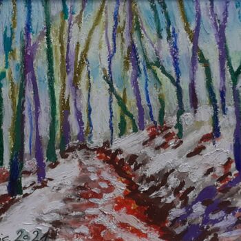 Drawing titled "Snow trail II" by Maja Grecic, Original Artwork, Pastel