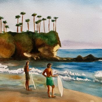 Картина под названием "Surfers" - Mayra Freeman, Подлинное произведение искусства, Акварель