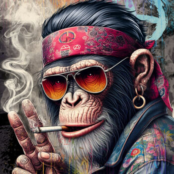 Digital Arts titled "Hippie Monkey" by Mazani, Original Artwork, Digital Painting