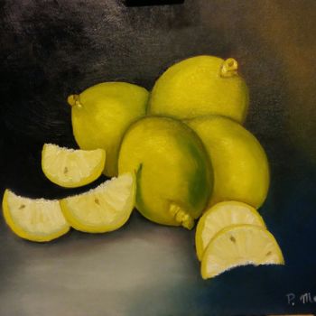 Pintura intitulada "Les citrons" por Patricia Mazzeo, Obras de arte originais, Óleo