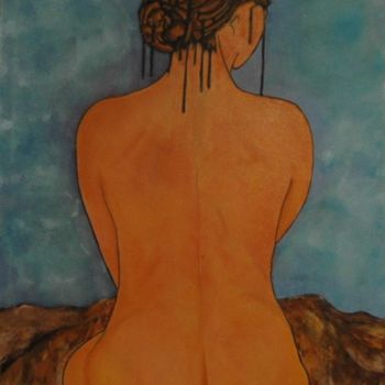 Peinture intitulée "Nadia assise de dos" par Patricia Mazzeo, Œuvre d'art originale, Huile