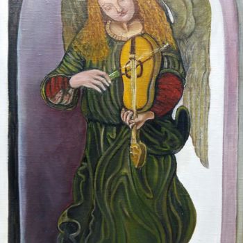 Painting titled "L'ange musiciens jo…" by Patricia Mazzeo, Original Artwork, Oil