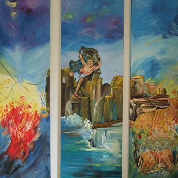 Peinture intitulée "triptyque plcé2 1.j…" par Anne Marie Mazzocchi, Œuvre d'art originale, Huile