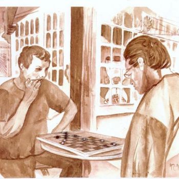 Dessin intitulée "réflexion.j.échecs;…" par Anne Marie Mazzocchi, Œuvre d'art originale