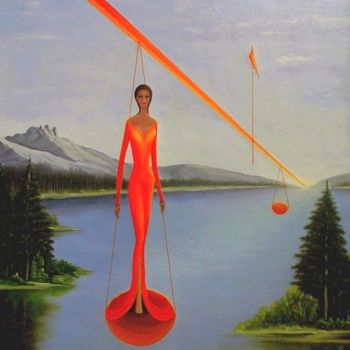 Schilderij getiteld "Balance / Libra" door Marie Baudry (Marylene), Origineel Kunstwerk, Olie