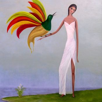Malerei mit dem Titel "L'oiseau d'Outre Br…" von Marie Baudry (Marylene), Original-Kunstwerk, Öl