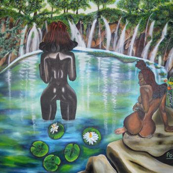 Peinture intitulée "Tribal Bath" par Pouk'Art, Œuvre d'art originale, Huile