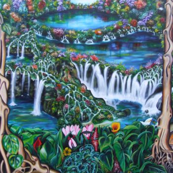 Ζωγραφική με τίτλο "Waterfall - 205 x 1…" από Pouk'Art, Αυθεντικά έργα τέχνης, Λάδι