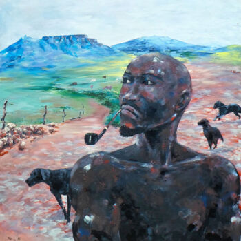 绘画 标题为“Man with dogs” 由Mbongeni, 原创艺术品, 丙烯