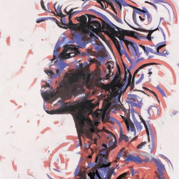 Картина под названием "Headdress imaginati…" - Mbongeni, Подлинное произведение искусства, Масло