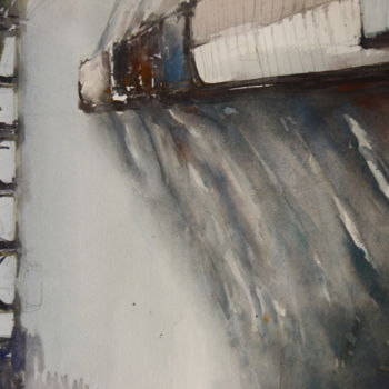 Painting titled "Péniche on the way" by Mc Armand, Original Artwork, Watercolor