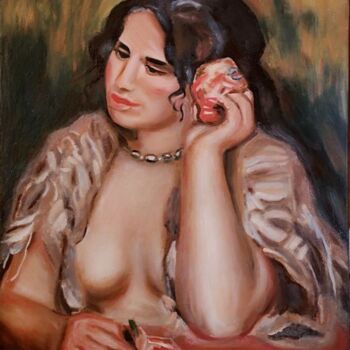 Peinture intitulée "Gabrielle à la rose" par Mc Devésa, Œuvre d'art originale, Huile
