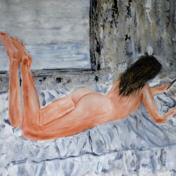 Peinture intitulée "Femme nu et son liv…" par Michel Capra, Œuvre d'art originale, Huile