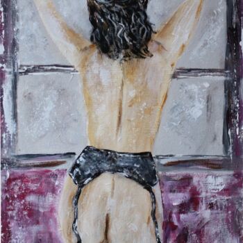 Peinture intitulée "femme nue en porte…" par Michel Capra, Œuvre d'art originale, Huile