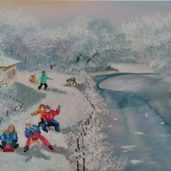 Painting titled "Winter story" by Cezara Livia Mihaila, Original Artwork, Oil Mounted on Wood Stretcher frame