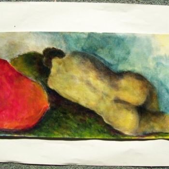 Peinture intitulée "L'édredon rouge" par Christine Fric, Œuvre d'art originale, Huile