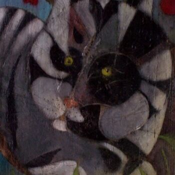 Pittura intitolato "Gros chat embusqué" da Christine Fric, Opera d'arte originale, Olio