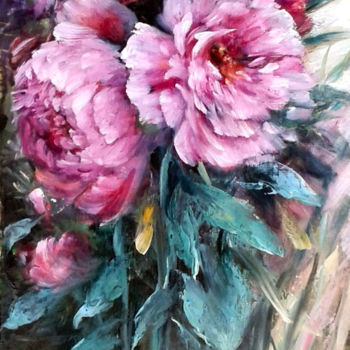 Painting titled "Pivoines roses" by Chrispaint-Flowers, Original Artwork