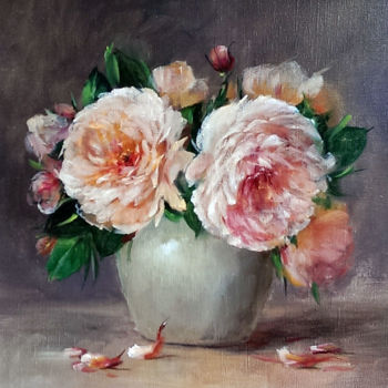 Malerei mit dem Titel "Le petit pot de ros…" von Chrispaint-Flowers, Original-Kunstwerk