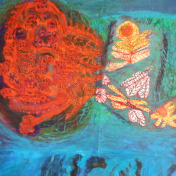 Painting titled "MER ET CORAUX 1" by Mchartrie, Original Artwork, Acrylic Mounted on Cardboard