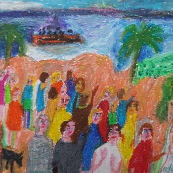 Painting titled "LES MIGRANTS" by Mchartrie, Original Artwork, Pastel