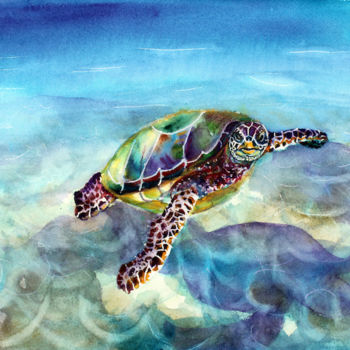 Peinture intitulée "Turtle" par Agnes Mclaughlin, Œuvre d'art originale, Aquarelle