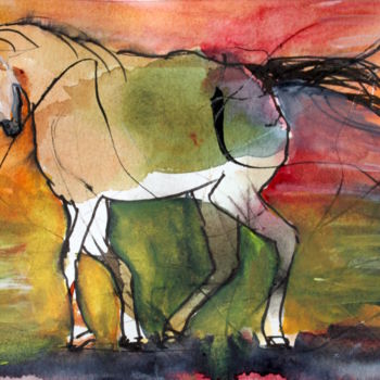 Картина под названием "my-little-poney.jpg" - Agnes Mclaughlin, Подлинное произведение искусства, Акварель