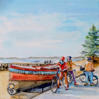 Pittura intitolato "cyclists-cagnes-sur…" da Agnes Mclaughlin, Opera d'arte originale, Acquarello
