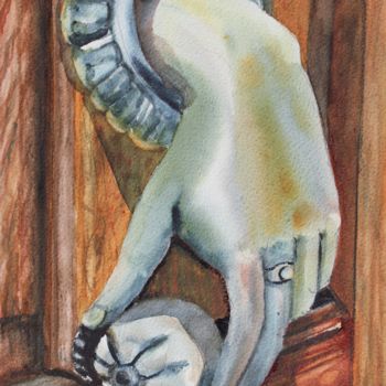 Schilderij getiteld "door-knocker2-scale…" door Agnes Mclaughlin, Origineel Kunstwerk, Aquarel