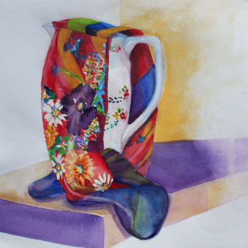 Pittura intitolato "scarf-and-jug.jpg" da Agnes Mclaughlin, Opera d'arte originale, Acquarello