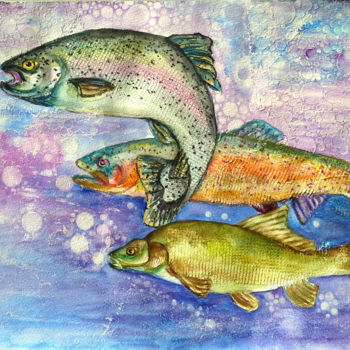 Pintura intitulada "trout.jpg" por Agnes Mclaughlin, Obras de arte originais