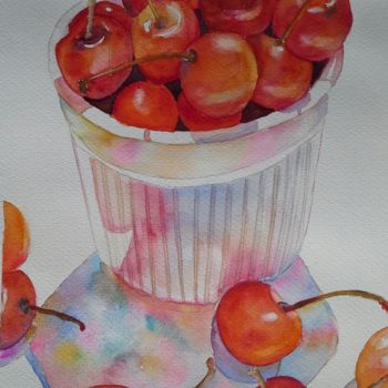 Painting titled "Vibrant bowl of che…" by Agnes Mclaughlin, Original Artwork, Watercolor