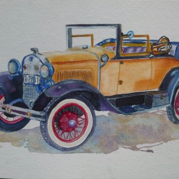 Painting titled "Vintage car" by Agnes Mclaughlin, Original Artwork, Watercolor