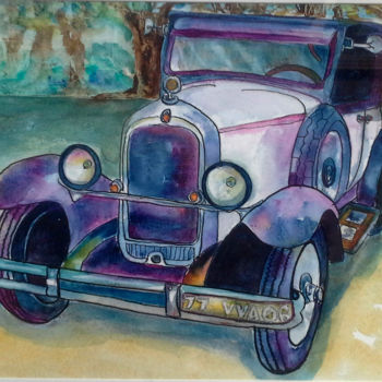 Peinture intitulée "vintage purple car" par Agnes Mclaughlin, Œuvre d'art originale, Aquarelle