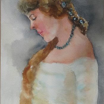 Malerei mit dem Titel "Romantic lady" von Agnes Mclaughlin, Original-Kunstwerk, Aquarell