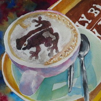 Painting titled "Decaf capuccino wit…" by Agnes Mclaughlin, Original Artwork, Watercolor