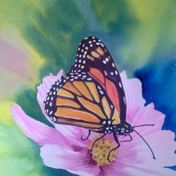 Peinture intitulée "butterfly-on-flower…" par Agnes Mclaughlin, Œuvre d'art originale