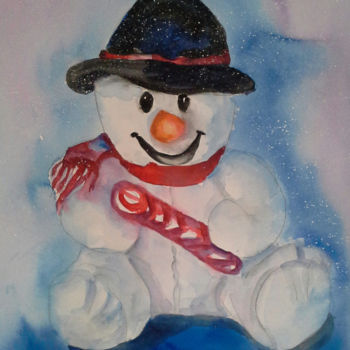 Painting titled "xmas-snowman.jpg" by Agnes Mclaughlin, Original Artwork
