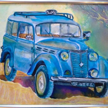 Peinture intitulée "Vintage blue car" par Agnes Mclaughlin, Œuvre d'art originale
